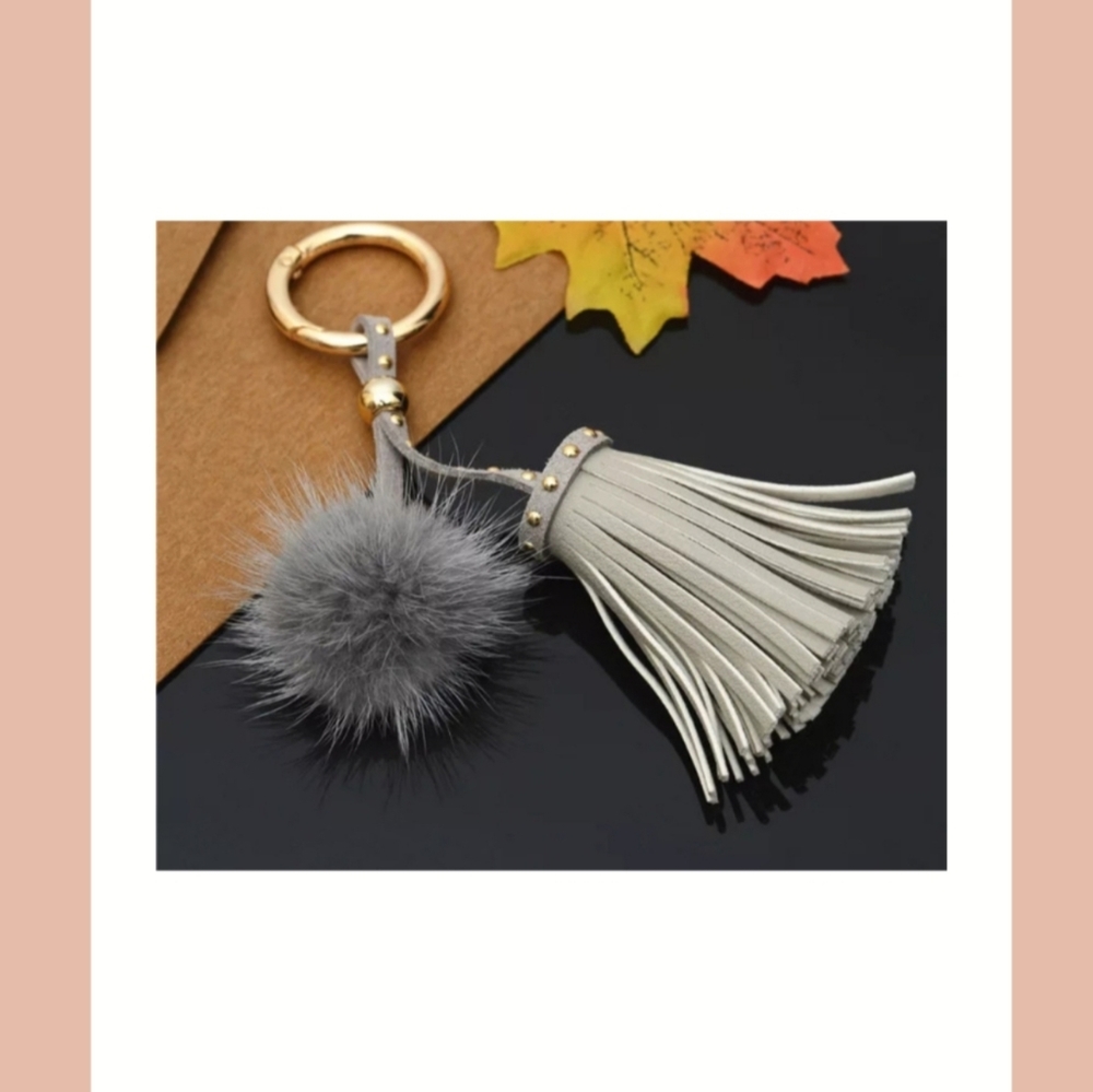 Tassel Keychain Purse Charm Accessory *Grey